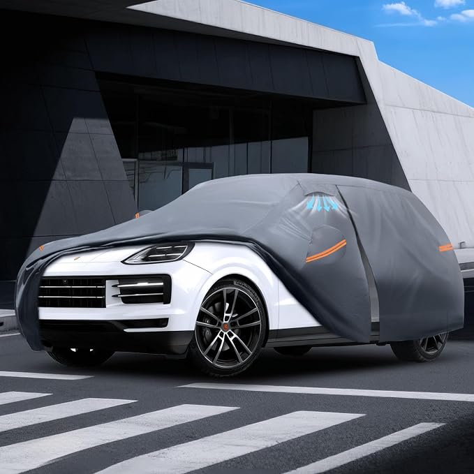 Waterproof Cayenne(2010-2026) Car Cover with Breathable Vents, [Upgrade] Premium Covers with Cotton Liner and Zipper Door,Sun Rain Snow Dust Uv Protection.(Gift with Towel)