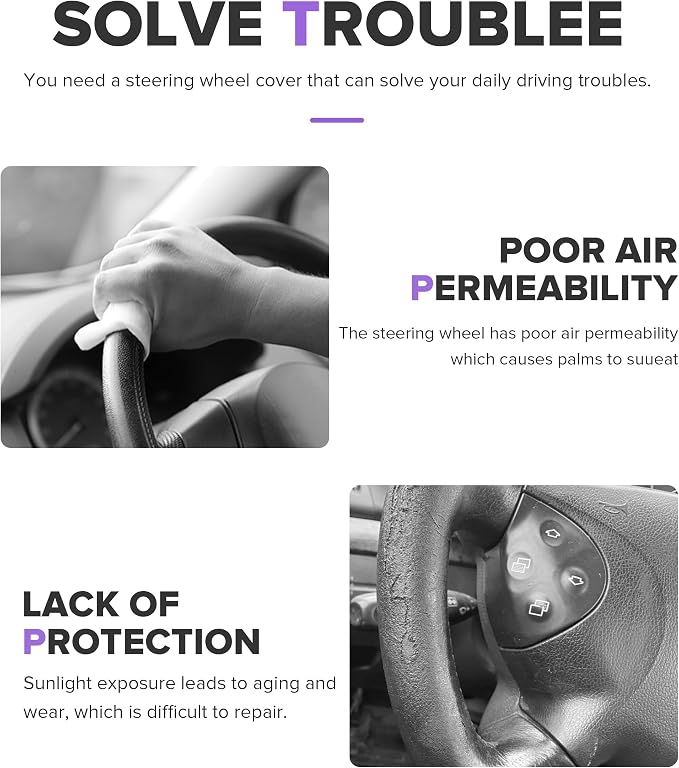 Steering Wheel Cover,Car Accessories,Microfiber Leather Car Steering Wheel Covers,Universal 15 Inch Anti-Slip Breathable Auto Interior Decor Protector,Suitable for Most Cars (Black&Purple)
