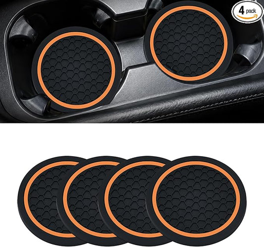 4PCS Car Cup Holder Coasters - 2.75 Inch Non-Slip Insert Water Bottle Holder Pads, Dustproof Automotive Interior Accessories Mat, Universal for Vehicles, Trucks, RVs (Orange)