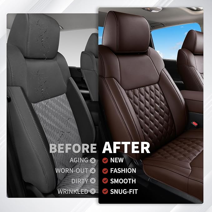 Huidasource Tacoma Coffee Front Seat Covers Fit for 4th Gen Toyota Tacoma 2024-2026 All Cab SR, SR5, Limited, TRD Sport/Off-Road,Trailhunter Front Row, 360° Full-wrap Waterproof Leather Seat Cover