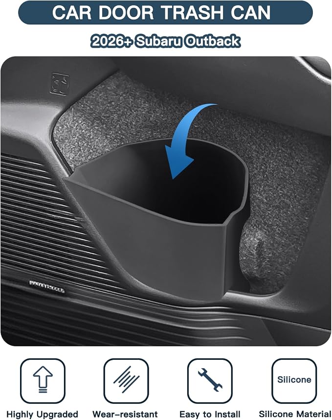 Ruiya Door Trash Can Compatible with 2026 Subaru Outback All Trims Driver & Passenger Side Door Pocket Silicone Garbage Bin 2026 Outback Accessories Organizer Wastebasket(2Packs)