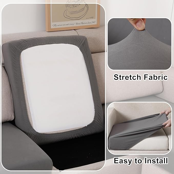 100% Waterproof Couch Cushion Covers, Replacement Sofa Cushion Covers, Stretch Individual Sofa Seat Cushion Slipcovers Furniture Protector for Kids Pets (3-Piece Sofa Cushion Cover, Grey)