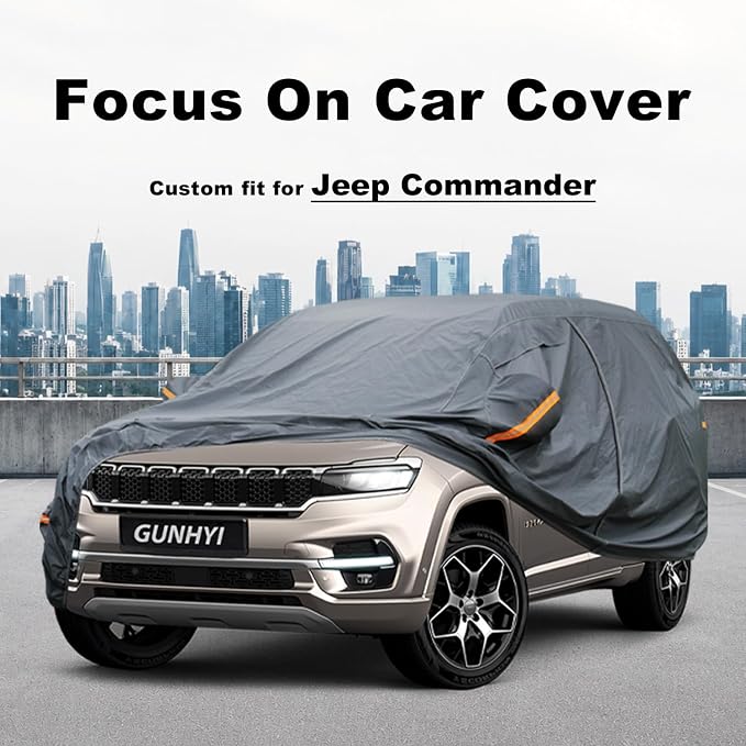GUNHYI Premium Car Cover Custom Fit Jeep Commander, 16 Layers Heavy Duty Car Cover Waterproof All Weather with Zipper Door for Sun Rain Snow Dust Uv Protection