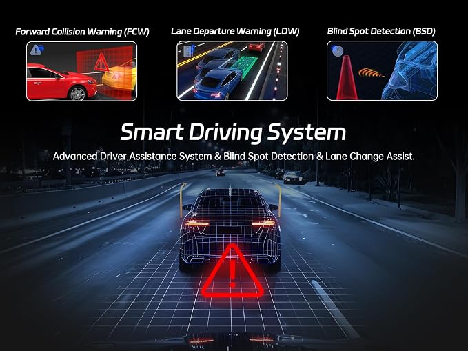 Pelsee 4K 3 Channel Dash Cam Front and Rear Inside, Dash Camera for Cars, 4K+1080P+1080P Dashcam with APP & WiFi, Smart Driving System ADAS DMS, 24H Parking Mode,G-Sensor (SD Card Not Included)