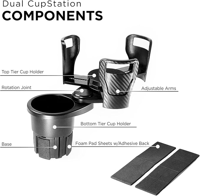 Limitless Dual CupStation - 2-in-1 Expandable Cup Holder with 360° Rotating Base – Black
