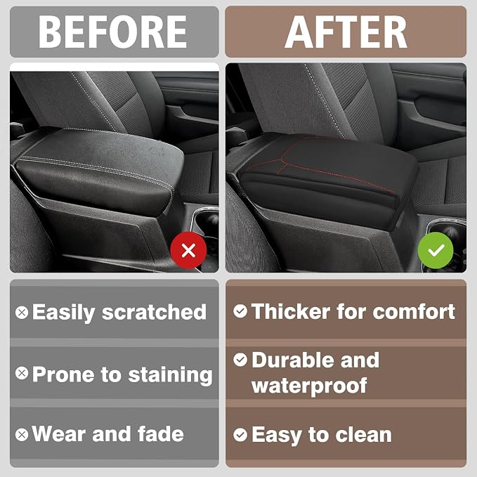 Muslogy Center Console Armrest Cover Fit for Chevrolet Colorado/GMC Canyon 2023-2026 Accessories, Comfort Armrest Pad Console Lid Cushion Vegan Leather 1-Inch Extra Thick(Red Stitching)