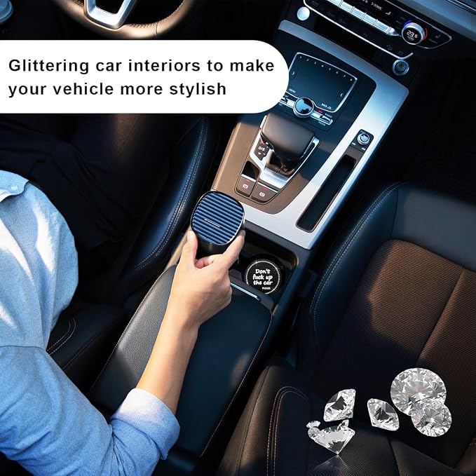 Ohleats Bling Car Cup Coaster, 2.75 Inch Non-Slip Don't Fuck Up My Car Please Cup Holder Insert Coaster, Crystal Rhinestone Auto Drink Cup Mat, Universal Car Accessories (Black-4PCS)