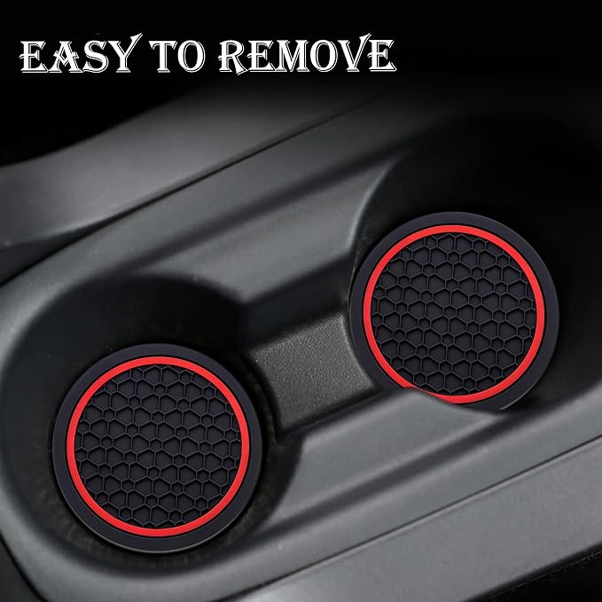 4-Piece Anti-Slip Car Cup Coaster Set – 2.75 Inch Auto Insert Drink Mats, Perfect for Coffee & Beverages – Stylish Interior Decor for Women & Girls (Black & Red)