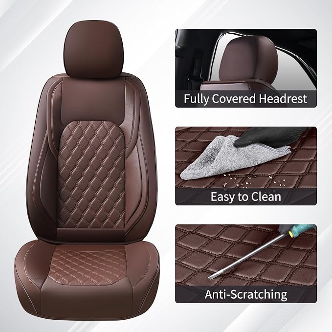 Huidasource Ford Custom Seat Covers, Car Seat Cushion Cover Fit for 2015-2026 Ford F150 SuperCrew & 2017-2026 F250 F350 F450 Super Duty Crew Cab XL XLT Lariat King Ranch Platinum(Full Set/Coffee)