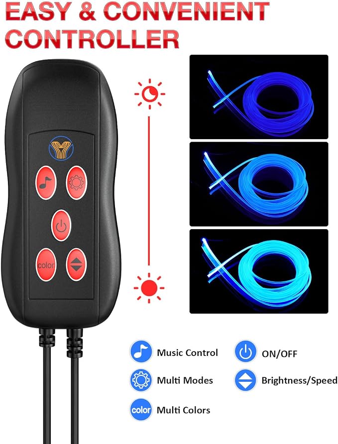 Interior Car LED Strip Lights 12V RGB LED Ambient Lighting, USB Fiber Optic Lights 5M 16 FT Interior Car Lights with for Decorative Accessories