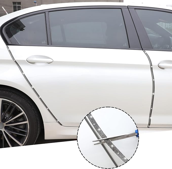 TOMALL Bling Car Door Guard Crash Bumper Crystal Anti-Scratch Strip Sticker Crystals Car Door Bumper Protector Accessory DIY for Interior and Exterior Decoration Styling Accessories Black