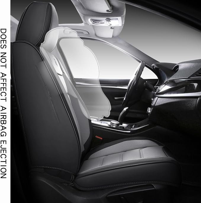Full Coverage Faux Leather Car Seat Covers Full Set,Automotive Seat Covers for Cars,SUVs Pick-up Truck, Car Seat Cushion, Black and Grey Seat Covers,Front Seat Cover,Car Seat Protector