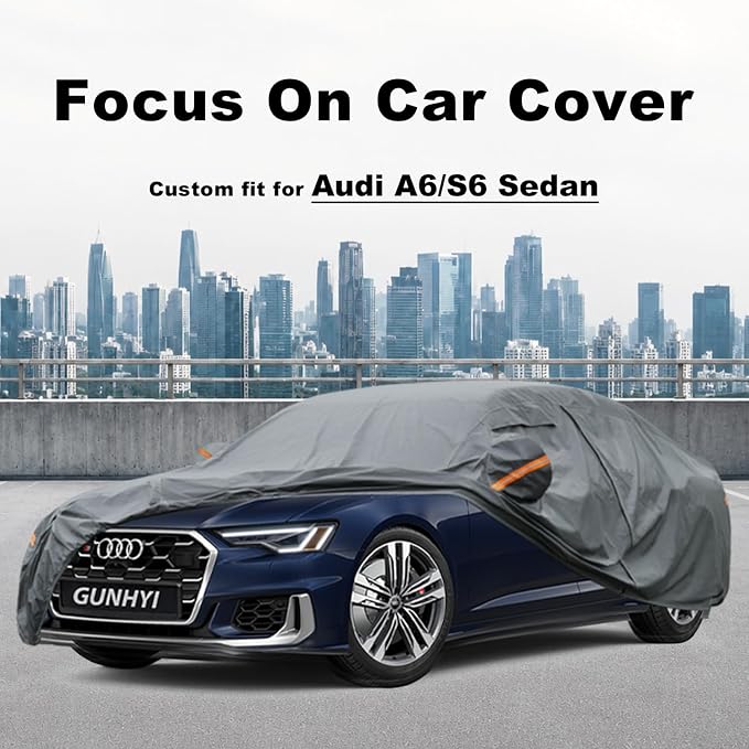 GUNHYI Premium Car Cover Custom Fit Audi A6/S6 Sedan, 16 Layers Heavy Duty Car Cover Waterproof All Weather with Zipper Door for Sun Rain Snow Dust Uv Protection
