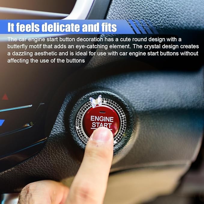 Bling Butterfly Car Engine Push Start Button Ring Sticker (Black) | Crystal Rhinestone Auto Key Ignition Knob Ring Emblem, Sparkling Auto Interior Decoration Accessories for Women