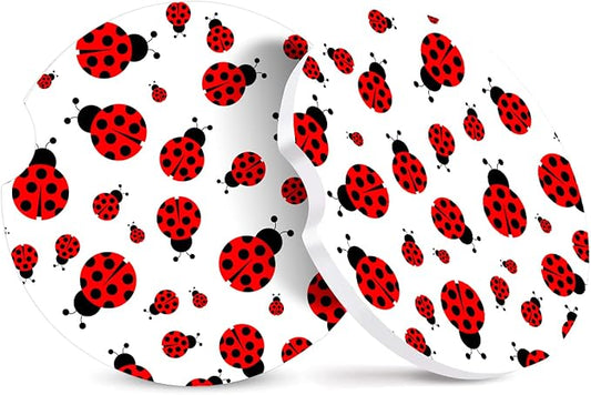 2 Pack Absorbent Car Coasters for Cup Holders,Red Ladybug Ceramic Coasters with Cork Back and Finger Slot,Cute Cupholder Accessories to Keep Your Car Cup Holders Clean and Dry 2.56"