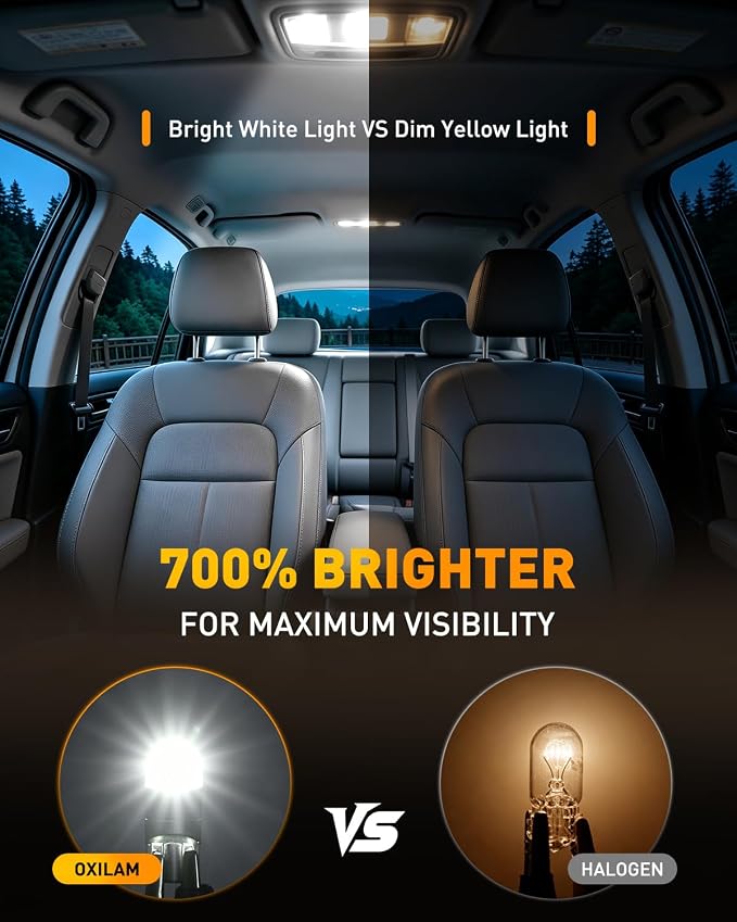 OXILAM 194 LED Bulb for License Plate Bulb Super Bright, 168 T10 W5W 2825 LED Bulb for Dome Door Map Courtesy Trunk Cargo Dash LED Interior Light Bulb, Pack of 2