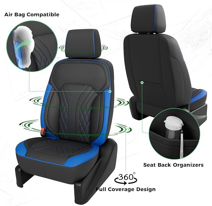 Truck Leather Seat Covers for Chevy Silverado Gmc Sierra 2014-2019 | Crew Cab 1500/2500/3500HD, Bucket Seat, NO Rear Seatback Storage, Scratch-resistant, Easy-clean, Pickup Protector, Full Set