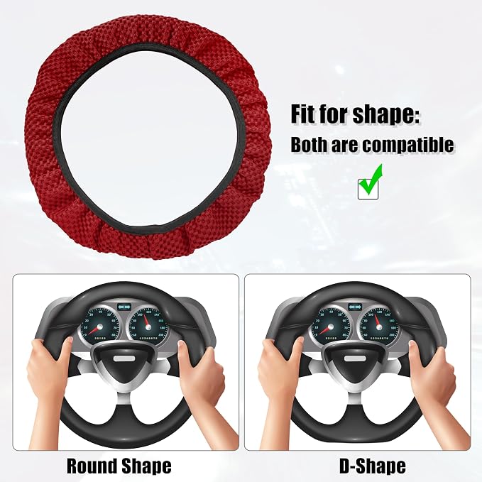 X AUTOHAUX Steering Wheel Cover Universal Elastic Stretch Antislip Breathable Microfiber Ice Silk Interior Trim Wheel Protector for Car Truck SUV Red