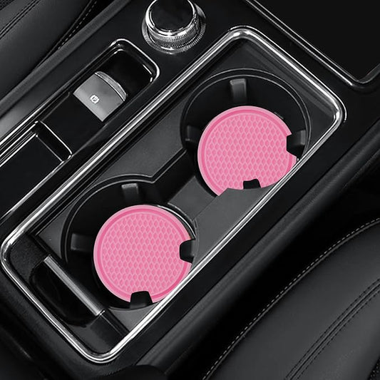 4 Pack Car Coasters, 2.75inch Universal Non-Slip Car Cup Holder Coaster for Car, PVC Cup Pad Mat Car Coasters for Cup Holders for Women (Pink)