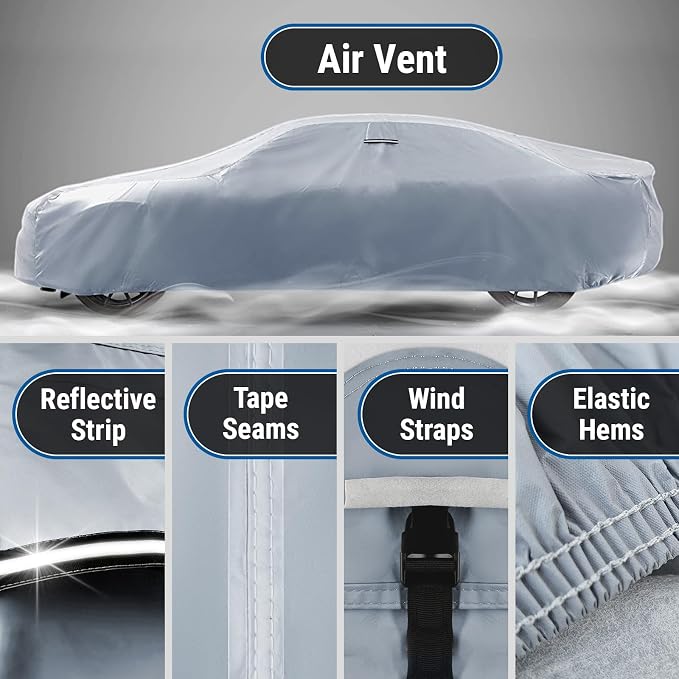 iCarCover Fits [1973-1976 Dodge Dart] Premium Custom Car Cover Waterproof All Weather Resistant Outdoor Indoor Sun Snow Storm UV Protection Form-Fit Padded Cover with Straps - Gray/Black