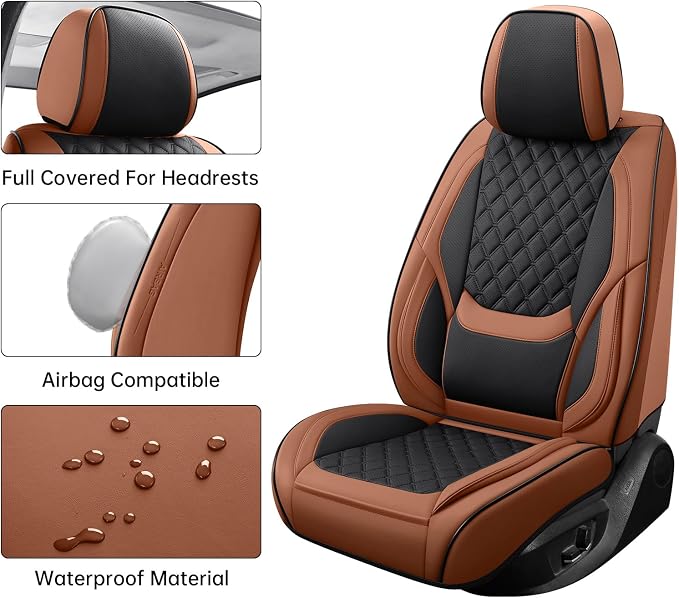 Car Seat Covers Full Set,5 Seat Leather Seat Covers for Cars,Front Seats and Back Seat Cover,Waterproof Car Seat Cushion Protectors,Universal Fit for Most Cars SUV Trucks(Brown Black, Full Set)