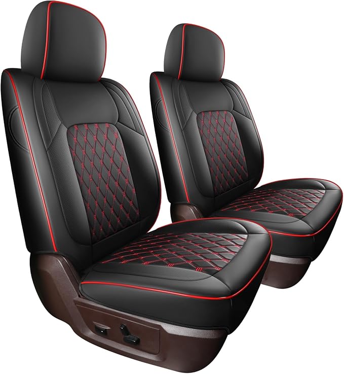 Custom Seat Covers fit for Dodge Ram 1500 2500 3500, Full Coverage Luxury Leather Ram Truck Seat Cover 2009-2025 Compatible with Crew Cab Double Quad Regular (Red, Full Set (Flat Front/Curved Rear))