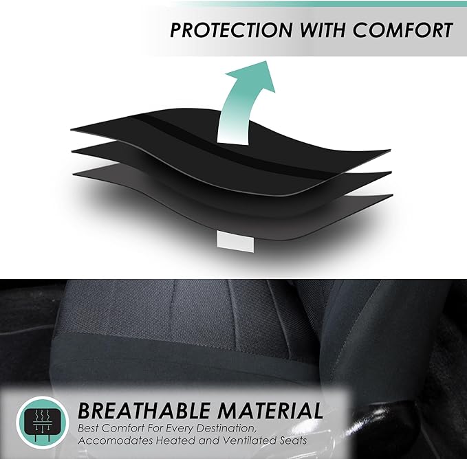 FH Group Car Seat Covers Sports Fabric Three Row Set Black Automotive Seat Covers, Airbag and Split Rear Car Seat Cover Universal Fit Interior Accessories for Cars Trucks and SUV Car Accessories