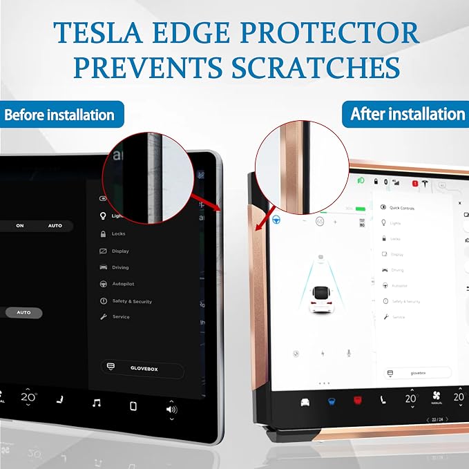 Screen Ambient Light for Tesla Model 3/Y, Rose Gold | 2017-2023 Model 3, 2020-2024 Model Y, Interior Lighting, Screen Metal Protector Case