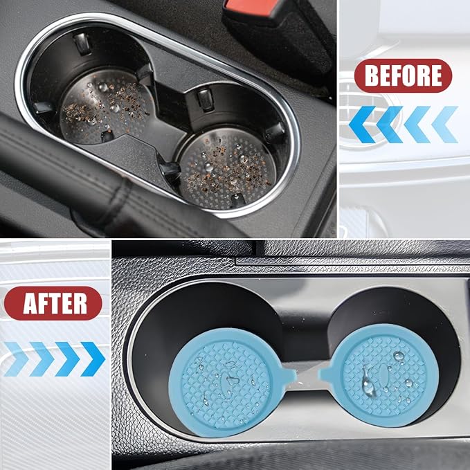 4PCS Car Cup Holder Coaster, Silicone Non-Slip Shockproof Vehicle Drink Cup Insert Mat, Dustproof Embedded Automotive Interior Water Bottle Pad, Universal for SUV Van Truck (Light Blue)