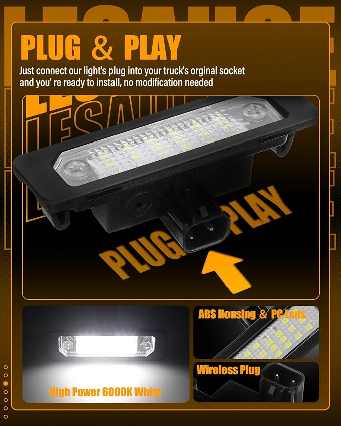 LESAUCE 2025 Upgraded LED License Plate Light Assembly for 2010-2014 Ford Mustang Fusion Taurus Lincoln MKS MKT, 6000K White 18 SMD, Tag Lamp Assembly Replacement, Plug and Play, Pack of 2