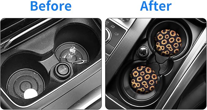 tifanso 2PCS Sunflower Non-Slip Car Cup Holder Coasters for Women | Universal Fit for Standard Cup Holders, Easy to Clean & Remove, Adorable Floral Decor, Ideal Gift for Girls & Car Lovers