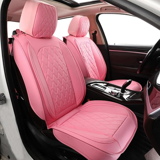 MIROZO Front Seat Covers Pink,Leather Car Seat Covers Waterproof Seat Cover,Automotive Seat Covers Universal Car Seat Protector Seat Cushion for Sedan, Truck and SUV (2PCS Front, Pink)