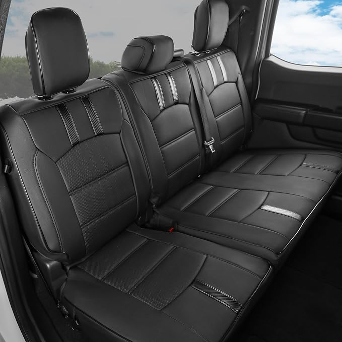 coverdream F150 Rear Seat Covers for 2021-2026 Ford F150 SuperCrew XL,XLT,STX/F150 Lightning(2022-24)/Super Duty(2023-26) XL,XLT,w/No Rear Armrest,Waterproof Leather Seat Protector(Rear Set,Black)