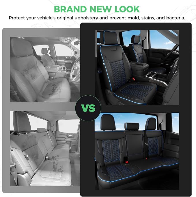 Custom Seat Covers for 2019-2026 Silverado/Sierra 1500 Crew Cab | Fits 2500/3500HD 2020-2026, Jump Seat Cover(armrest storage only), Faux leather, Waterproof, Scratch-resistant, Easy-clean