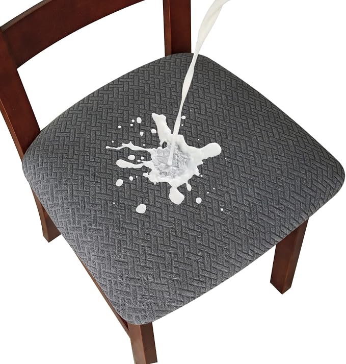 Genina Waterproof Seat Covers for Dining Room Chairs Covers Dining Chair seat Covers Kitchen Chair Covers slipcovers (Dark Gray, 4 Pcs)