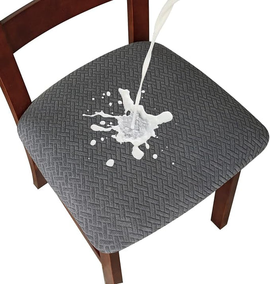 Genina Waterproof Seat Covers for Dining Room Chairs Covers Dining Chair seat Covers Kitchen Chair Covers slipcovers (Dark Gray, 2 Pcs)