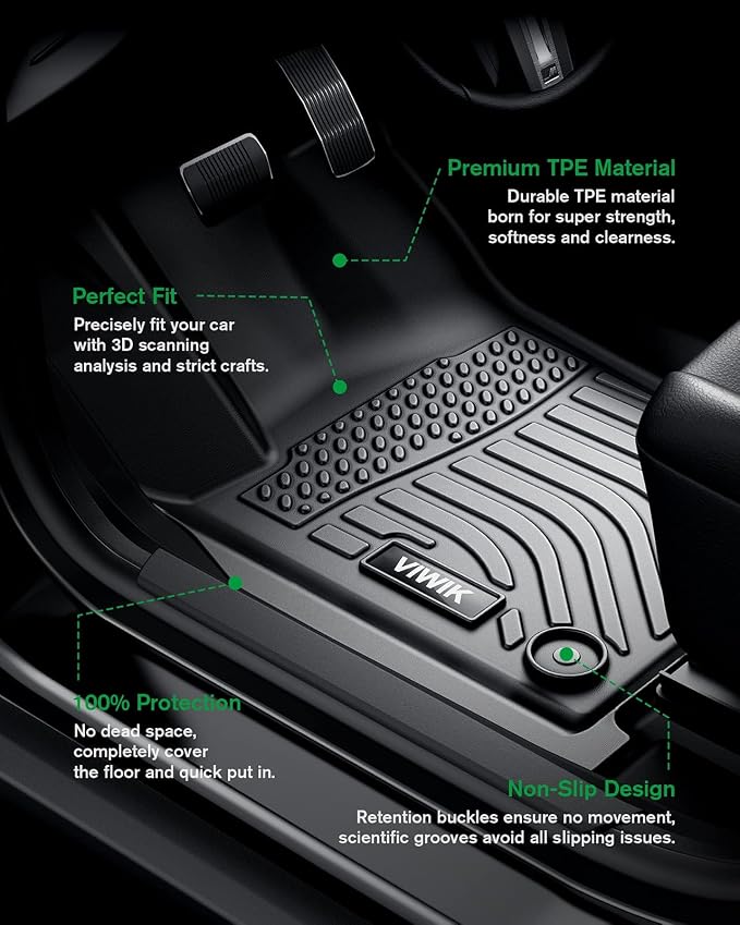 VIWIK Floor Mats for Kia Sorento 7 Seat 2020 2019 2018 2017 2016, Anti Slip 3D Floor Liners, TPE Waterproof Car Mats, Custom Fit All Weather Protection for S/L/LX/EX/SX/SX Limited, 1st & 2nd & 3rd Row