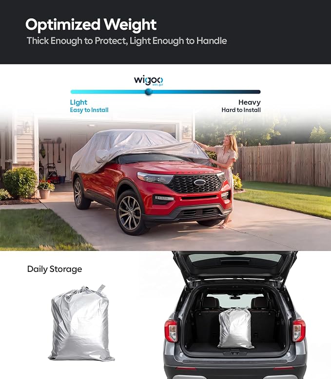 Wigoo Ford Explorer Car Cover Accessories 2006-2026, Custom Fit Waterproof All Weather Outdoor Indoor Full SUV Cover, Windproof Sun UV Rain Snow Dust Protection, Door Zipper, Reflective Strips