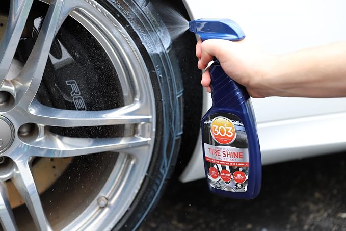 303 Products High Gloss Tire Shine And Protectant - Long Lasting, Water Based Formula - Lasts For Weeks - No Harmful Silicones - Lasts Weeks Not Days, 16 fl. oz. (30395CSR) Packaging May Vary | Water-based tire shine delivers long-lasting gloss without...