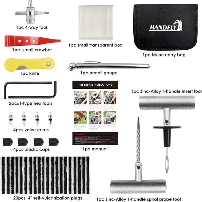 Heavy Duty Tire Repair Kit, 39 Pcs Tire Plug Kit for Car, Motorcycle, Truck, Tractor, Trailer, RV, ATV, ARB, SUV