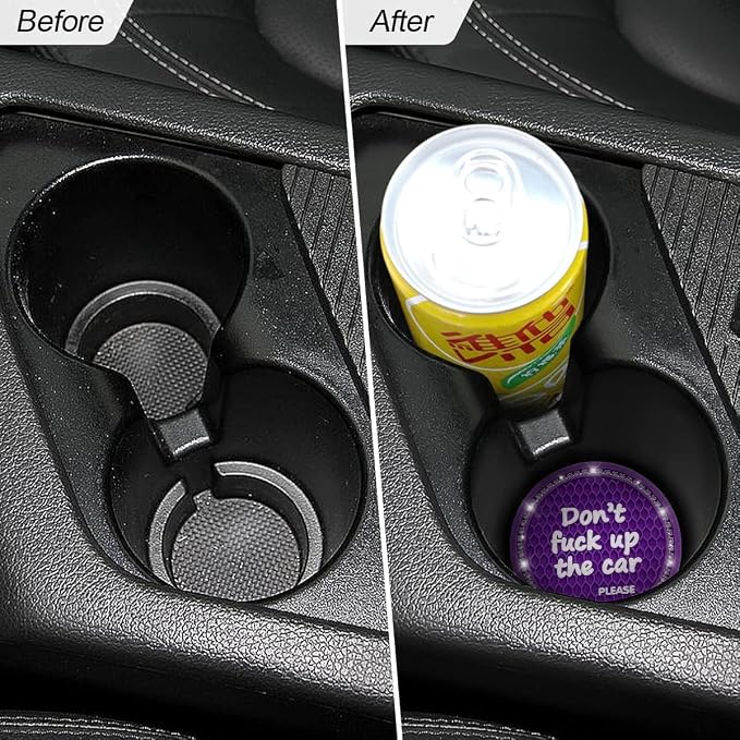 2 Pack Bling Car Coasters for Cup Holder, Crystal Rhinestone 2.75 in Cup Holder Coaster, Silicone Anti-Slip Insert Cup Mats for Women, Interior Accessories Universal for Most Cars (Purple)
