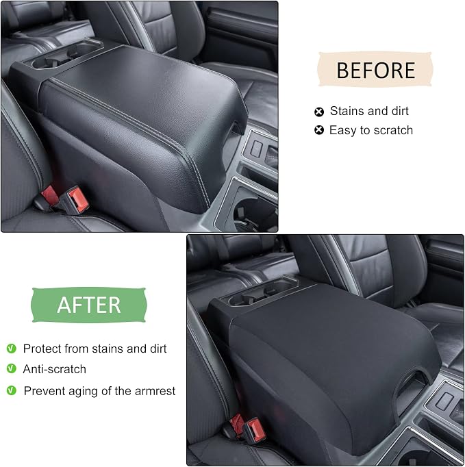 JDMCAR Center Console Cover for Ford F150 2015-2020 Neoprene Bucket Seat | for 2017-2022 F250 F350 F450 and 2018-2024 Expedition Accessories, Neoprene Armrest Cover Customized Arm Rest Cover