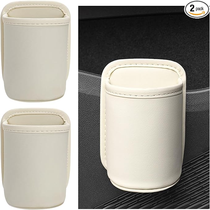 2 PCS Large Car Door Cup Holders, Clip On Beverage Drink Holder Vehicle Door Storage Organizer, Scratch-Resistant Leather Water Bottle Hanging Holder for SUV Sedan Truck (White)