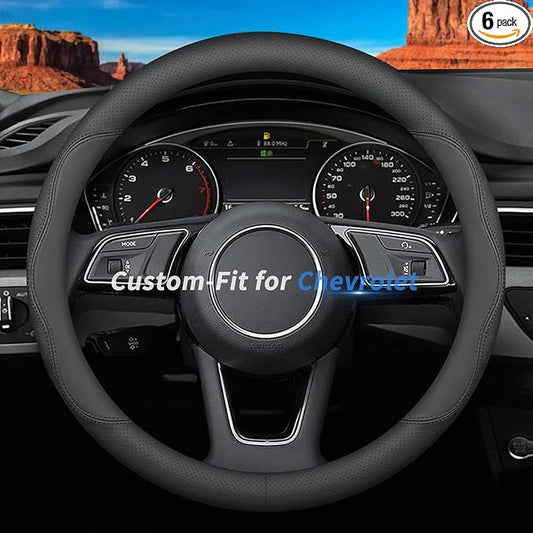 Deer Route Custom-Fit for Chevrolet Steering Wheel Cover, Premium Leather Car Steering Wheel Cover with Logo, Non-Slip, Breathable,