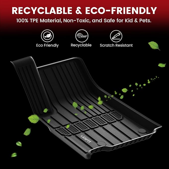 LASFIT Floor Mats for Jeep Grand Cherokee L 2021-2025 2026 7-Seat | NOT Fit for 6-Passenger, All Weather, TPE, Custom Fit, Car Mats, Floor Liners, 1st & 2nd & 3th Row, Black