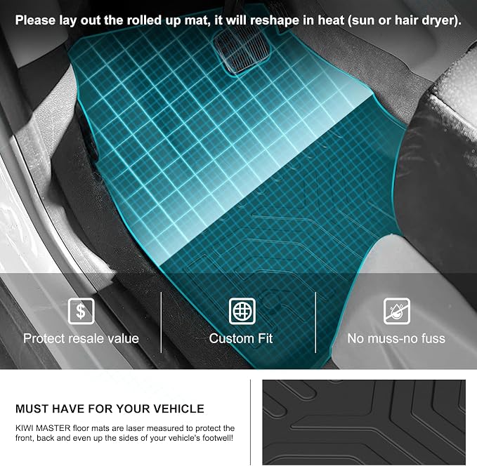 Kiwi Master Floor Mats for 2013-2019 Ford Escape/C-Max | Custom Fit All Weather Car Mats, Heavy Duty TPE Floor Liners, Front & Rear 2 Row Set, Black