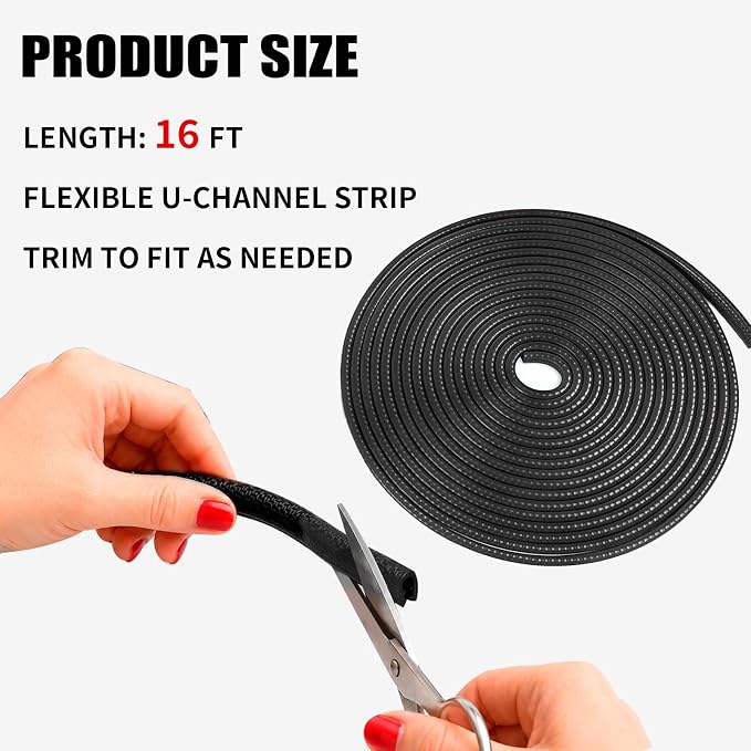 16.4 Ft Rubber Car Door Edge Guards, U Shape Edge Trim, Black | Flexible profile, cut to fit, parking ding shield, push on setup, fits most sedans SUVs trucks, automotive accessories