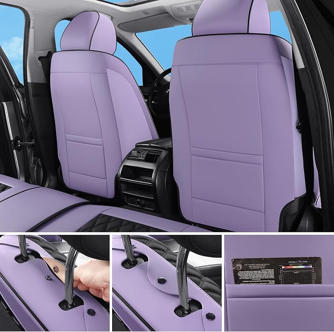 Car Seat Covers Full Set,5 Seat Leather Seat Covers for Cars,Front Seats and Back Seat Cover,Waterproof Car Seat Cushion Protectors,Universal Fit for Most Cars SUV Trucks (Purpel Black, Full Set)