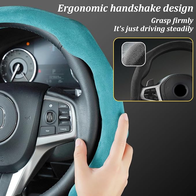 Car Steering Wheel Cover, Soft Brethable Suede Non-Slip Vehicle Steering Wheel Protector, Comfortable Sporty Auto Interior Protection Accessories, Universal for Truck SUV Van (Sky Blue)