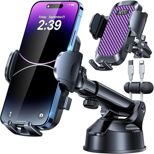 HTU 2026 Ultimate Best【True Military-Grade & Safety Cert】 Car Phone Holder | 【Upgrade 360 Rotation & 100LBS Strongest Suction】5-in-1 Truck Windshield Dashboard Vent Mount Stand for iPhone Android,Purple